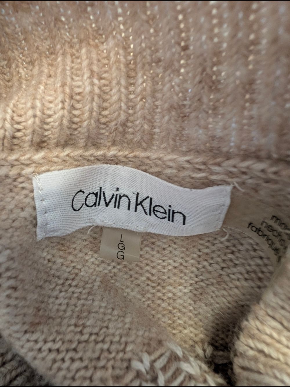 Calvin Klein Women's Sz L Soft Beige Knit Sweater - Picture 4 of 4